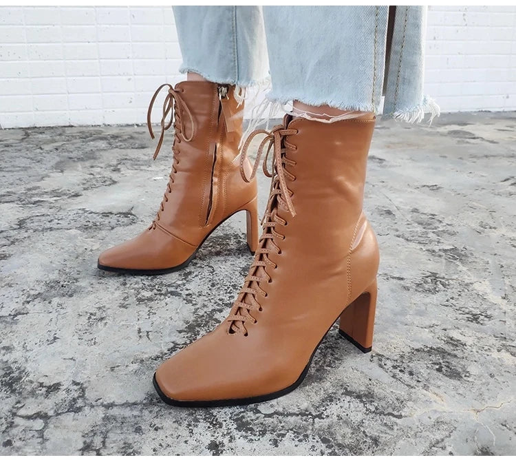 Square Head Punk Ankle Boots