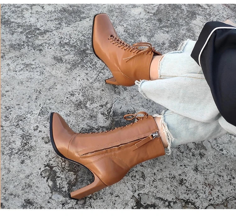 Square Head Punk Ankle Boots