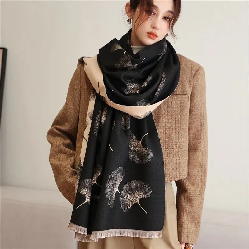 Thick cashmere poncho blanket scarf women's winter pashmina