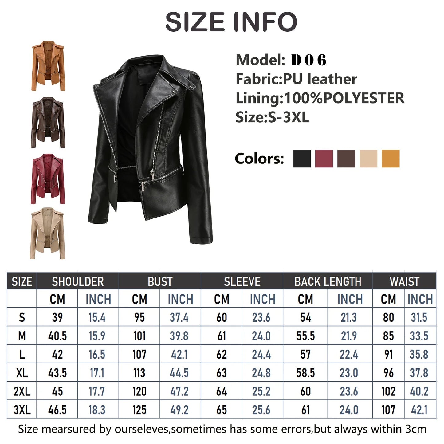 Women Faux Leather Jacket Removable Moto Biker Zipper Jacket