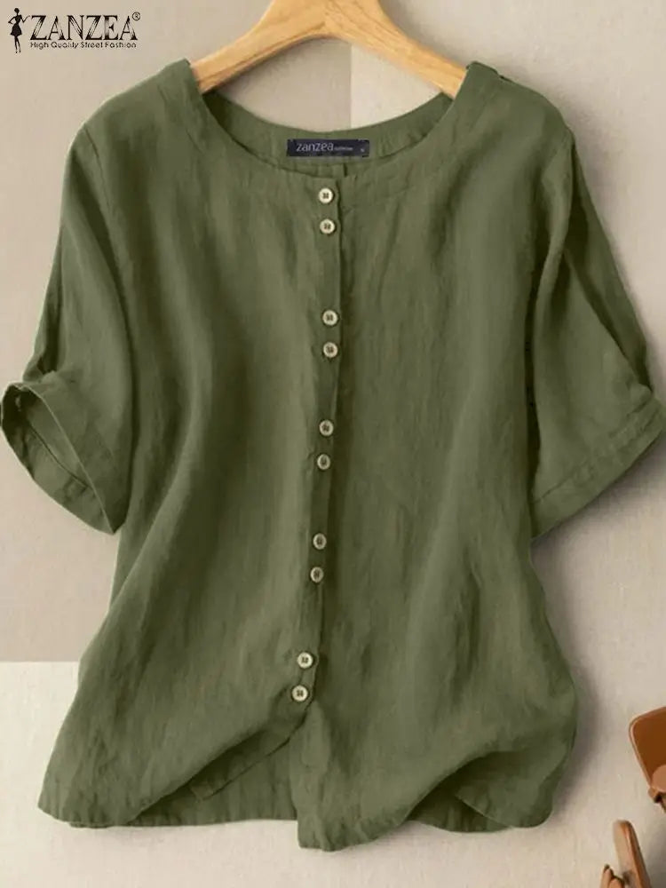 Summer Blouse Women Vintage O Neck