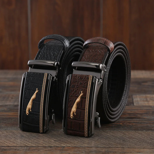 Trendy men's belt of 3.5 cm with automatic buckle, material made of cowhide and crocodile pattern