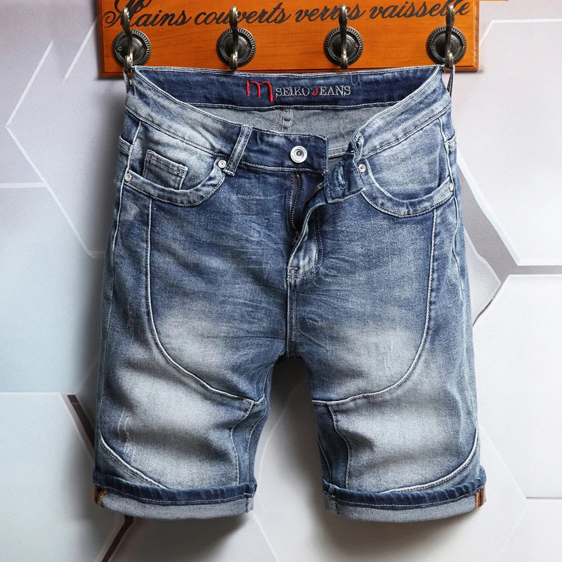 Summer New Men's Straight Stretch Denim Shorts