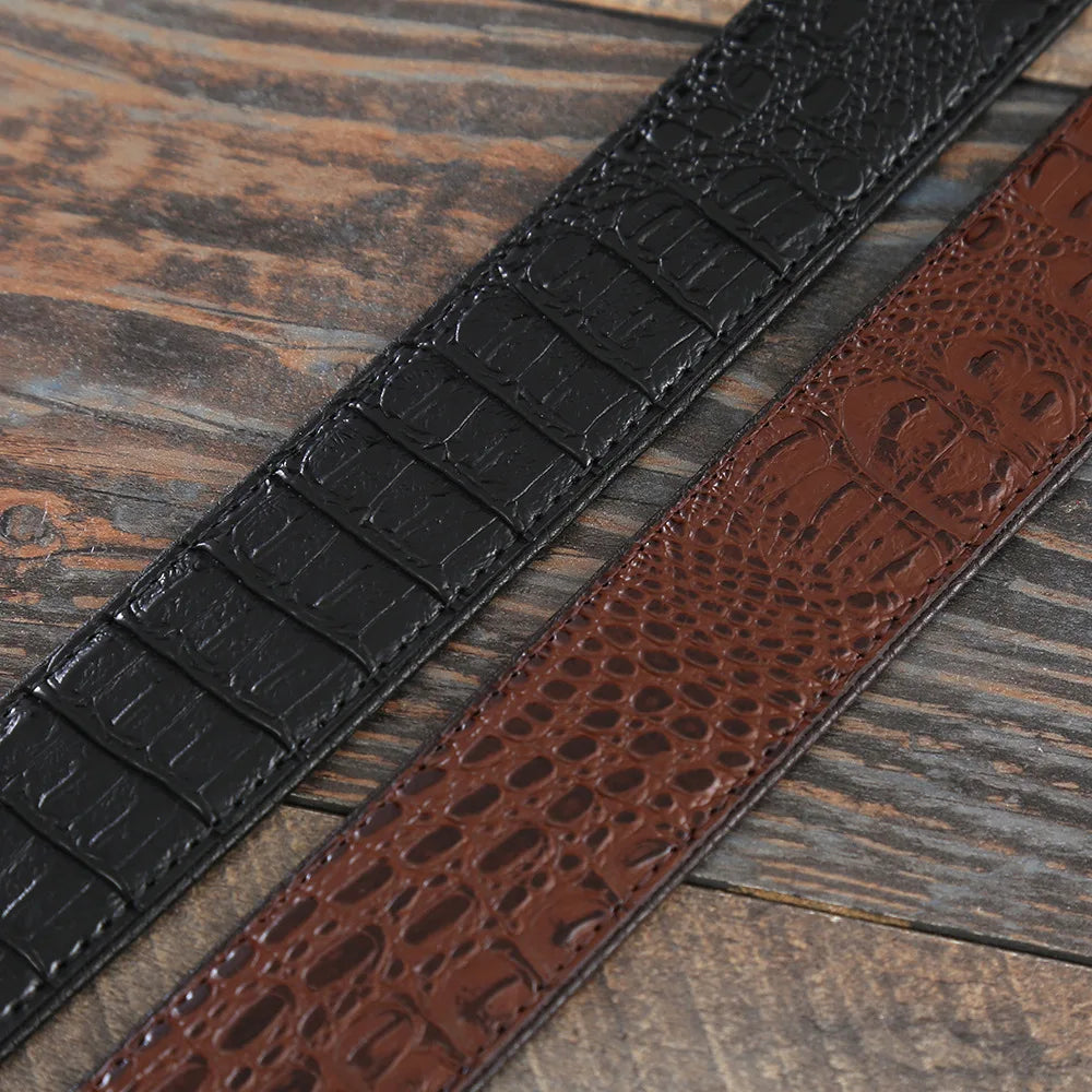 Trendy men's belt of 3.5 cm with automatic buckle, material made of cowhide and crocodile pattern