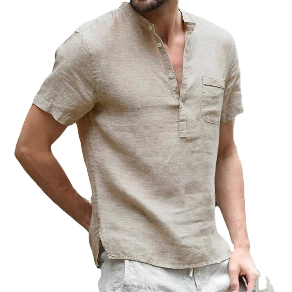 Summer New Men's Cotton and Linen T-shirt