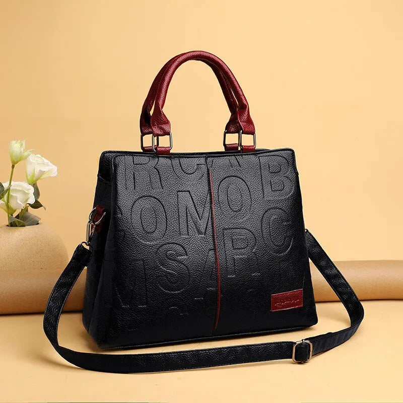 New fashion solid color large capacity shoulder bag, soft leather