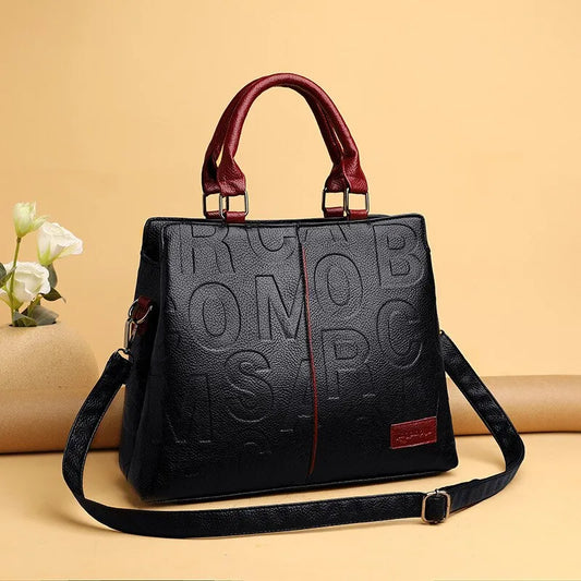 New fashion solid color large capacity shoulder bag, soft leather