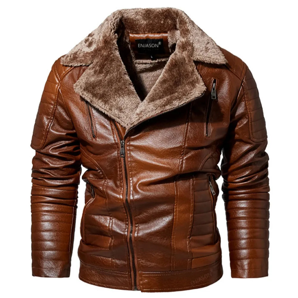 Fashionable Racing Biker Warm PU Jacket