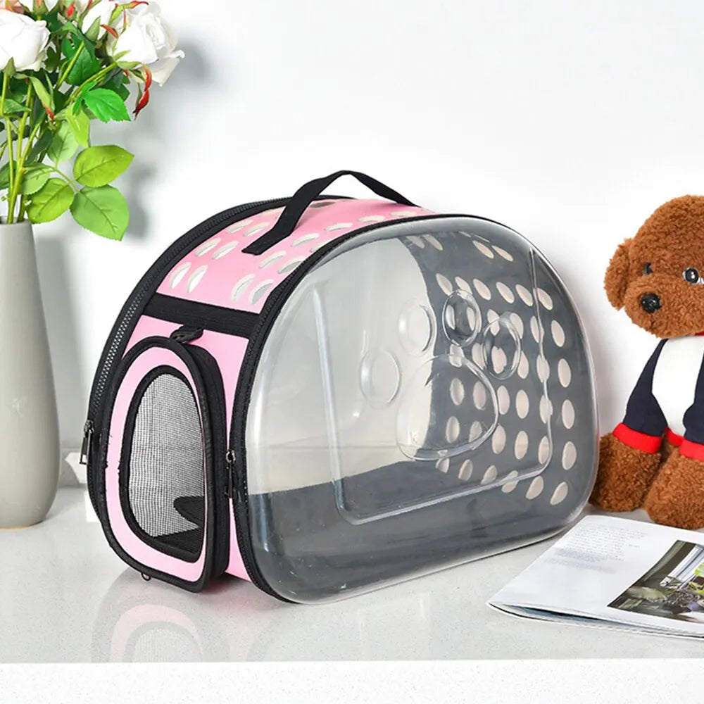 Portable pet carrier, transparent cage