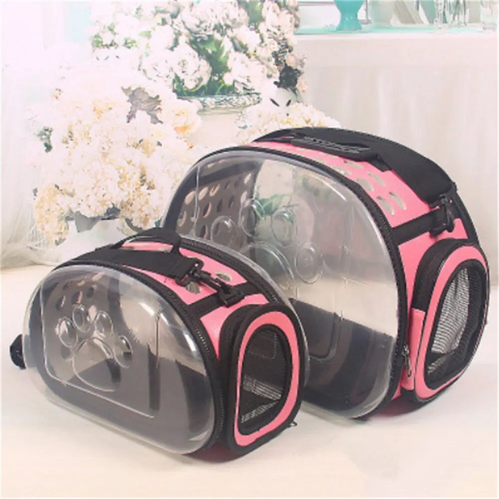 Portable pet carrier, transparent cage