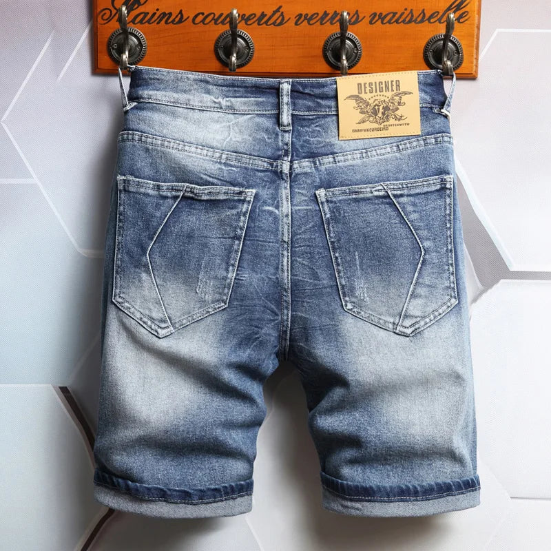 Summer New Men's Straight Stretch Denim Shorts