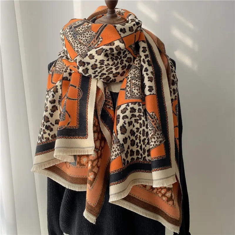 Dikke dames wintersjaal Luxe paardenprint kasjmier poncho sjaal