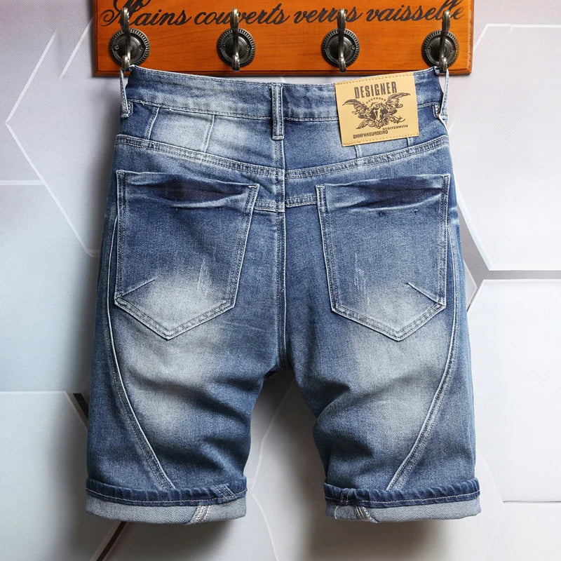 Zomer herenmode denim shorts met patchwork