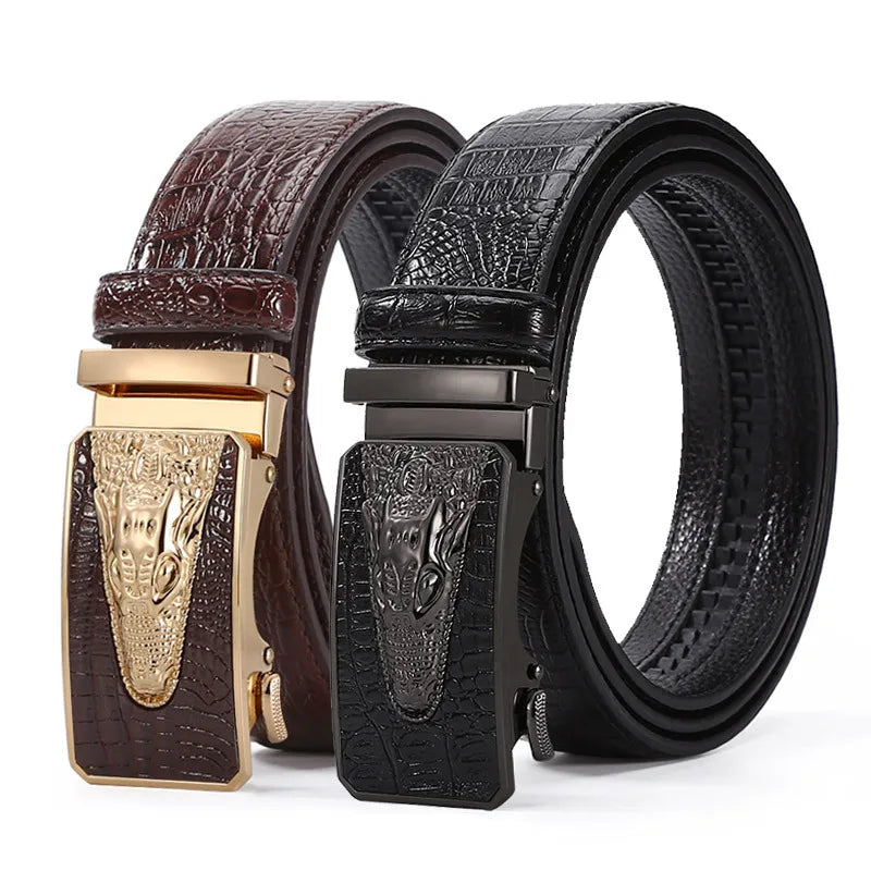 Business Men's Belt Black Brown Casual Crocodile Pattern