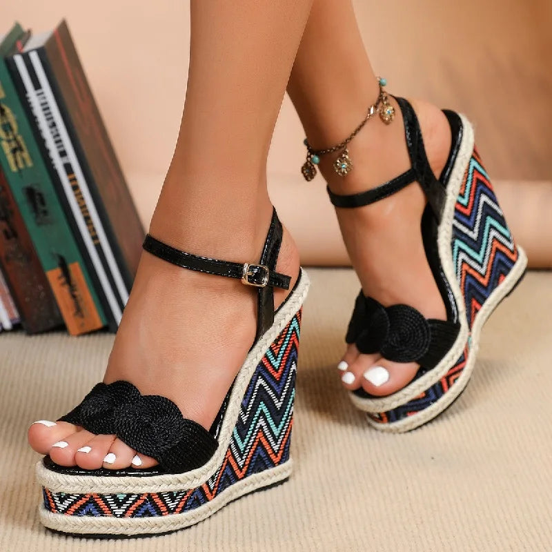 Summer Weave Wedges - High heel platform sandals for women