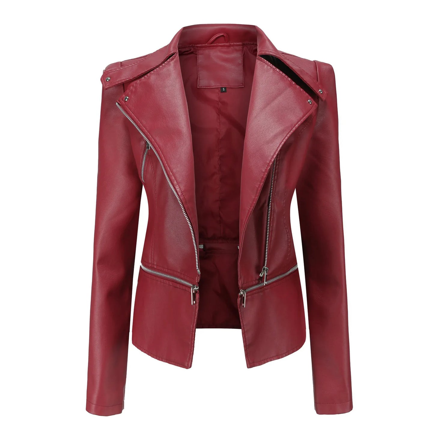 Women Faux Leather Jacket Removable Moto Biker Zipper Jacket