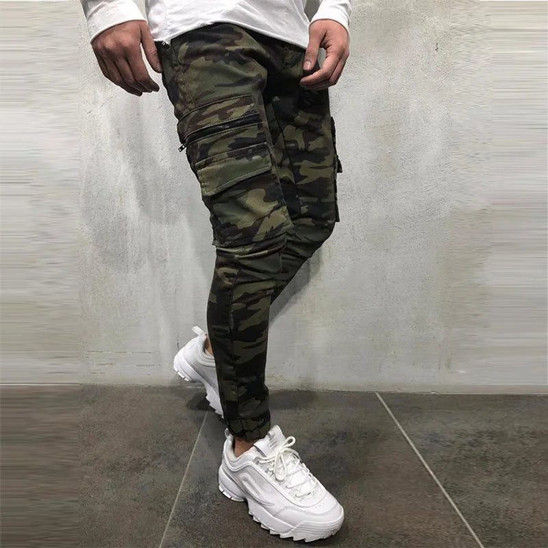 Men's Camouflage Pattern Biker Jeans