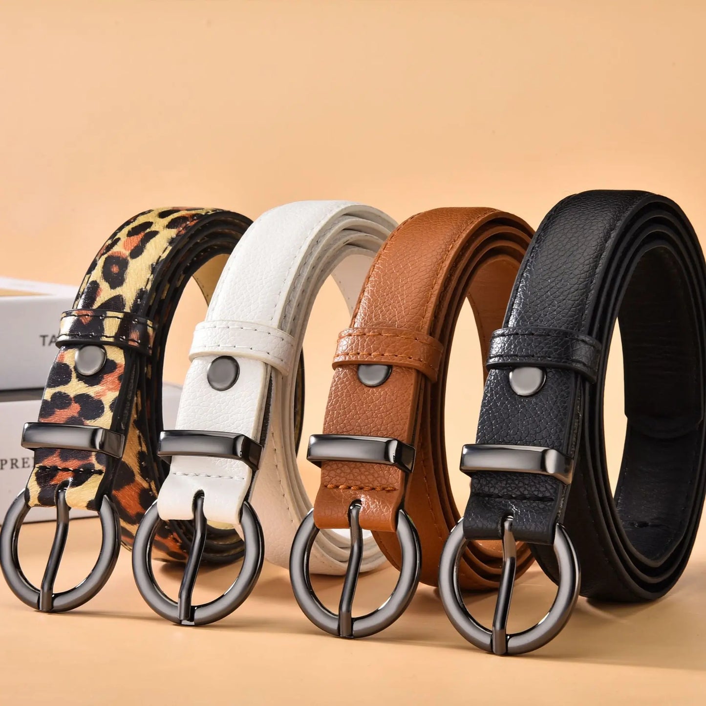 Retro style PU leather women's belt with buckle