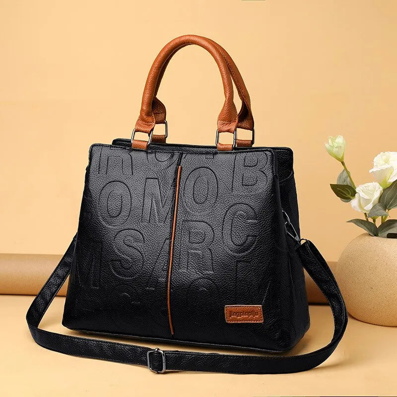 New fashion solid color large capacity shoulder bag, soft leather