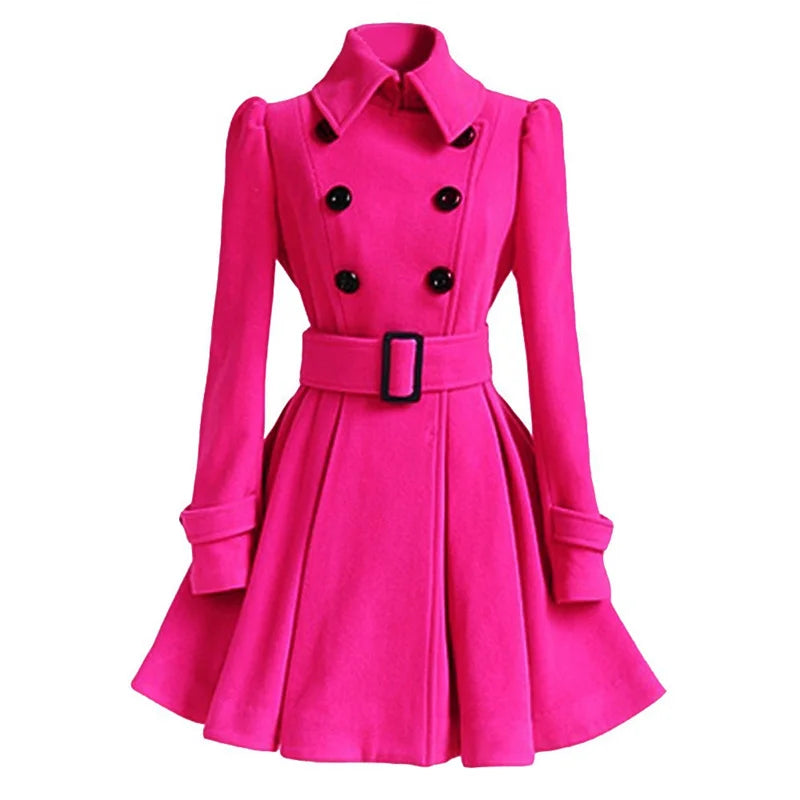 Women's Slim Wool Coat: Elegant Double-Breasted with Belt