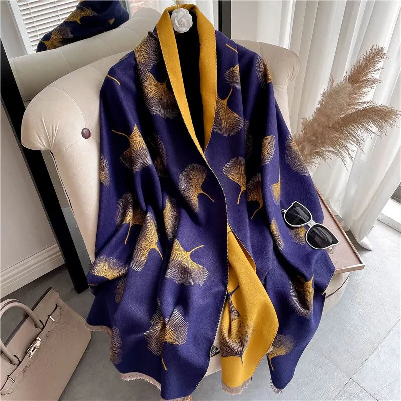 Thick cashmere poncho blanket scarf women's winter pashmina