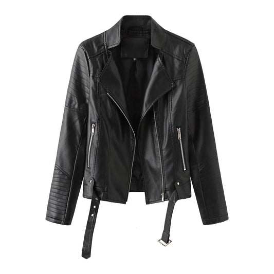 Women's Faux Leather Jacket with Belt