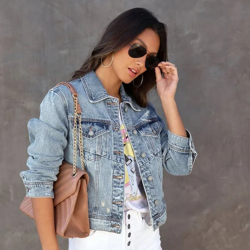 Spring Autumn Ripped Denim Jacket