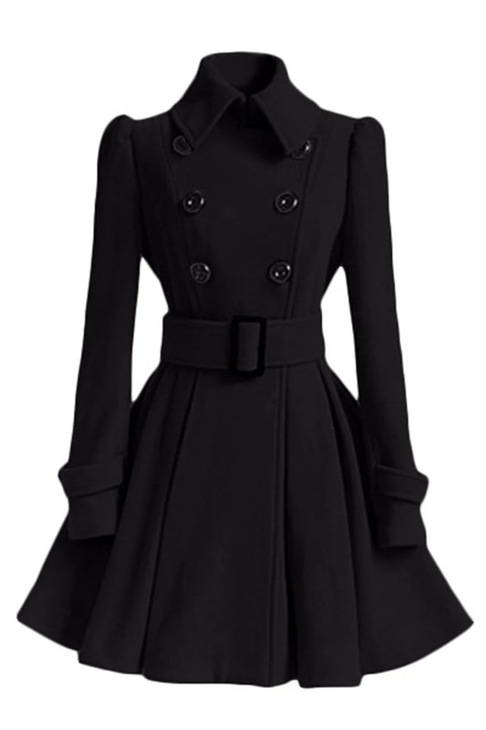 Women's Slim Wool Coat: Elegant Double-Breasted with Belt