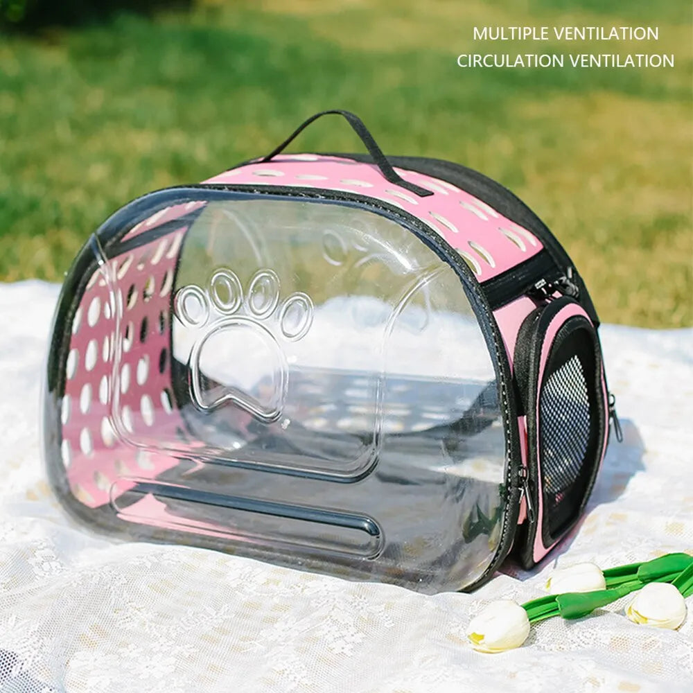 Portable pet carrier, transparent cage