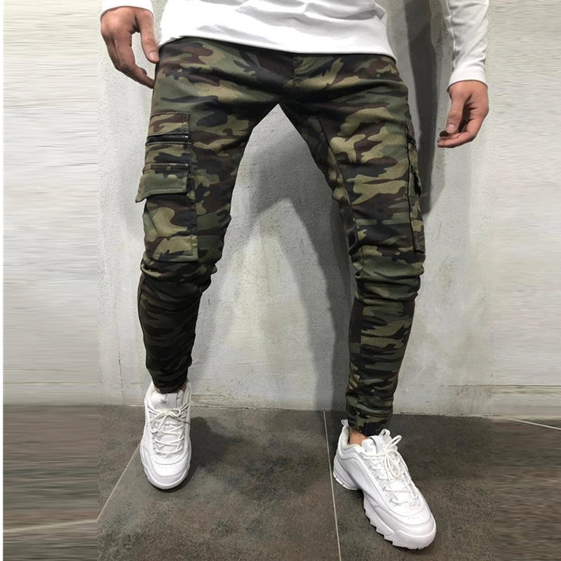 Men's Camouflage Pattern Biker Jeans