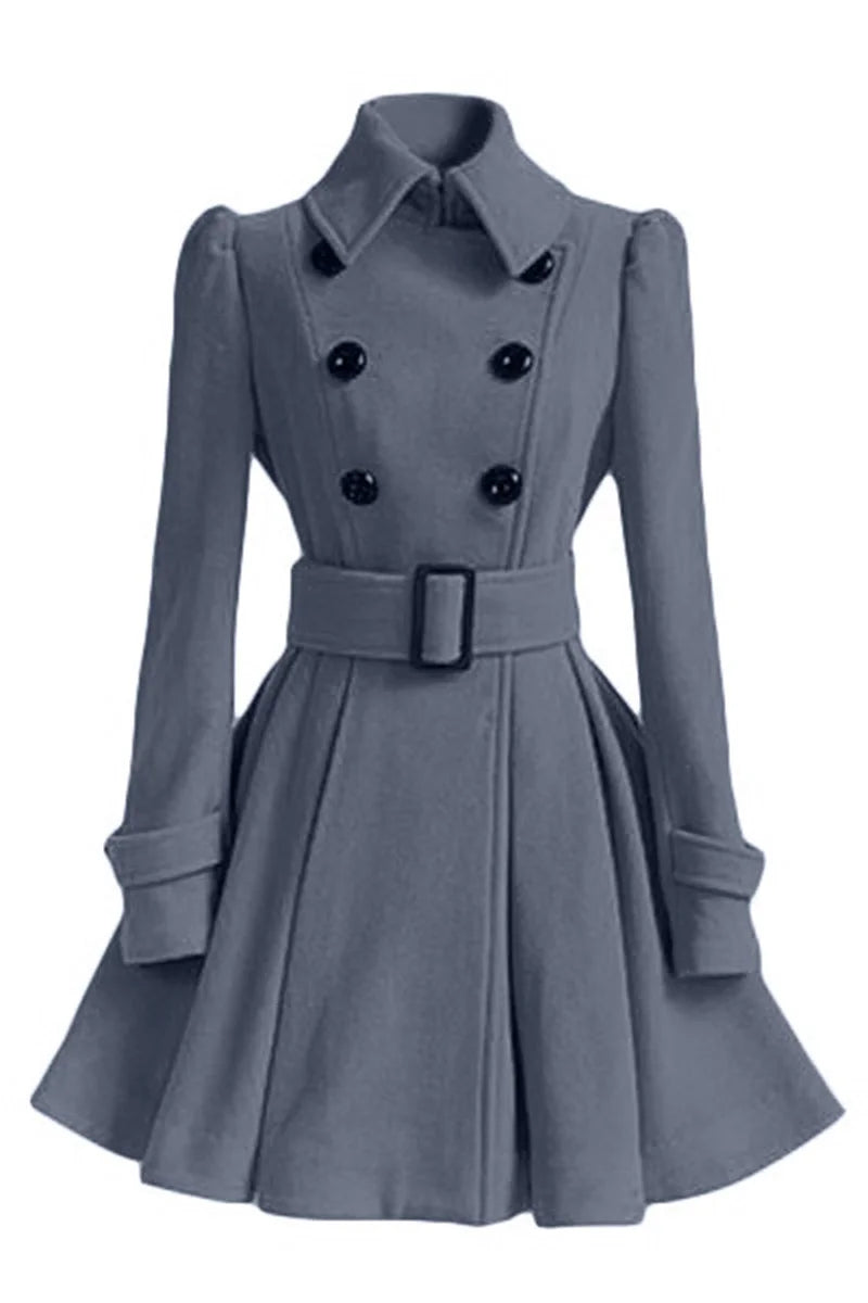 Women's Slim Wool Coat: Elegant Double-Breasted with Belt