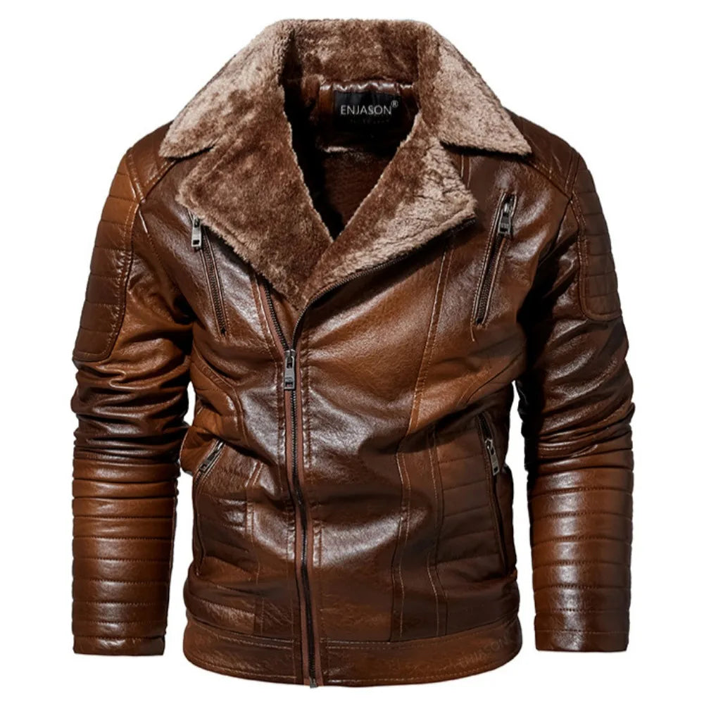 Fashionable Racing Biker Warm PU Jacket