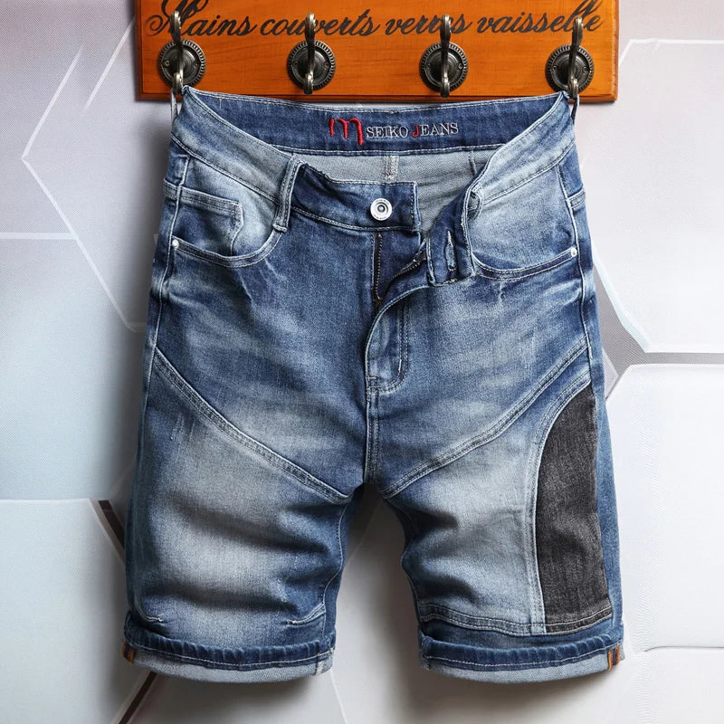 Zomer herenmode denim shorts met patchwork