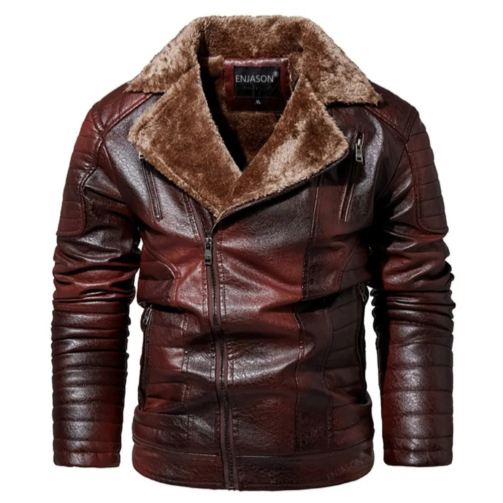 Fashionable Racing Biker Warm PU Jacket