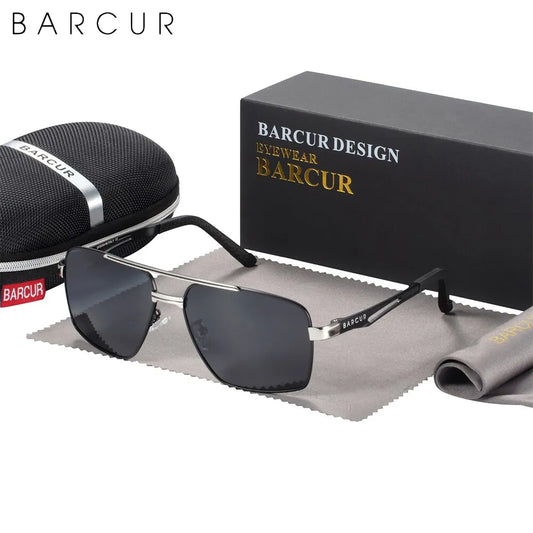 BARCUR Pilot Style metal frame sunglasses men HD polarized