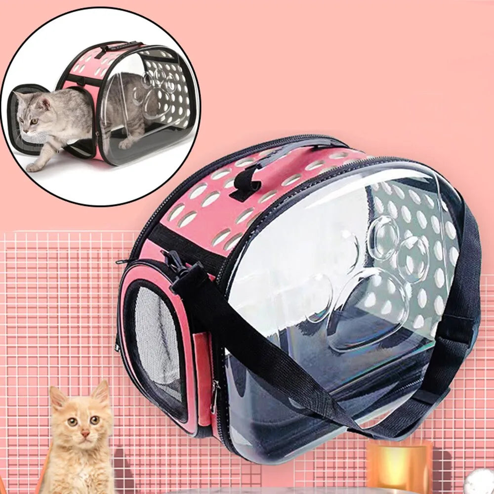 Portable pet carrier, transparent cage