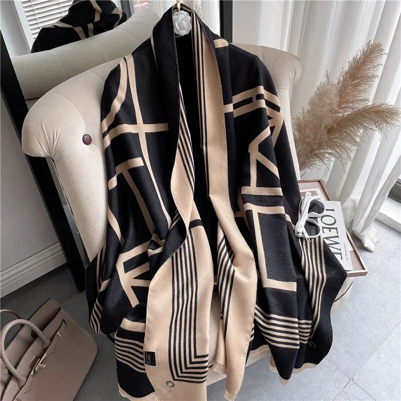 Thick cashmere poncho blanket scarf women's winter pashmina