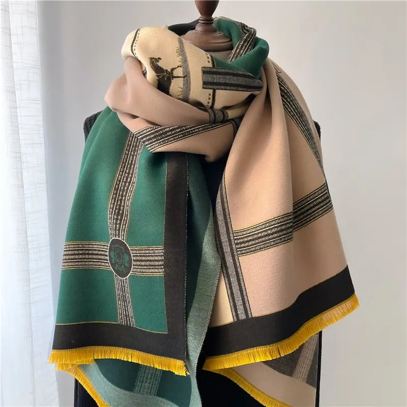 Dikke dames wintersjaal Luxe paardenprint kasjmier poncho sjaal