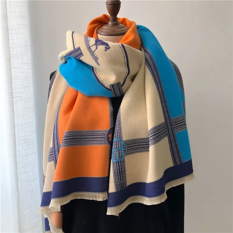 Dikke dames wintersjaal Luxe paardenprint kasjmier poncho sjaal